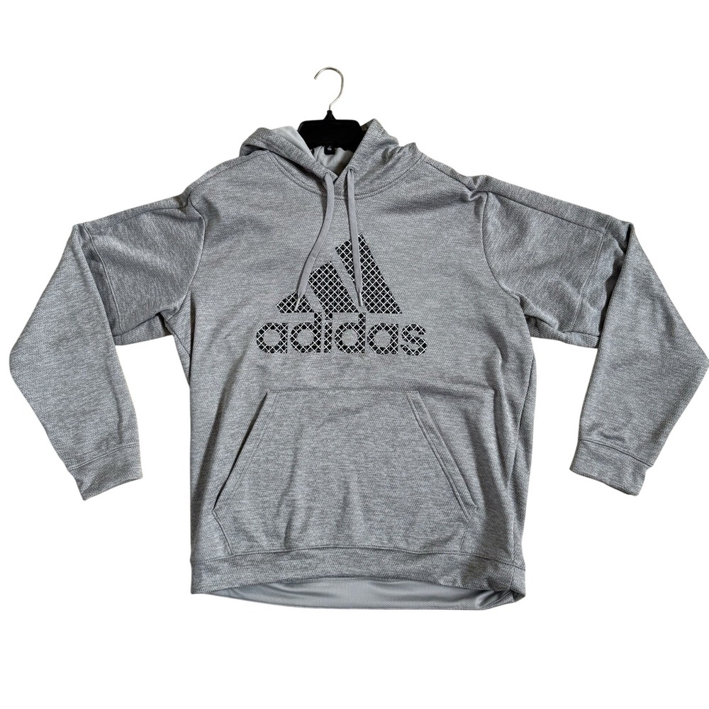Adidas‎ Mens Climalite Hoodie Grey Textured Knit Pullover Sweatshirt Logo XL
